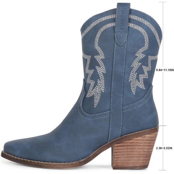 ⚡Women's Navy Blue Ankle Boot Embroidered Comfy Fashion Vintage Boot Wide Calf - Picture 3 of 5